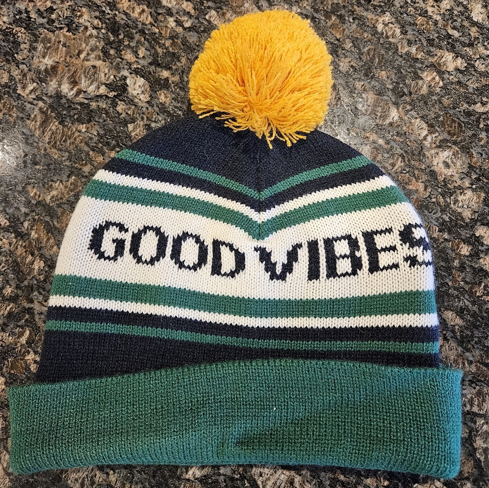 Used Unisex Amnesia Green, White, Black & Yellow "Good Vibes" Winter Hat